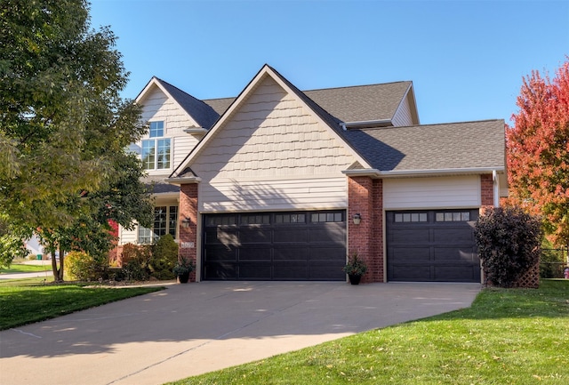 view of front facade with a front lawn and a garage