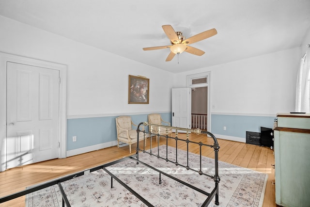 office space featuring hardwood / wood-style flooring and ceiling fan