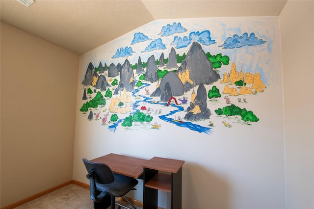 interior space featuring carpet flooring and lofted ceiling