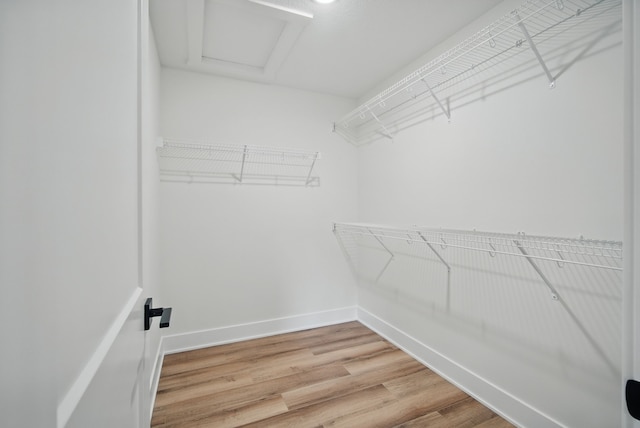2527 Shaw St, Des Moines, IA 50317 - spacious closet featuring light wood-type flooring and attic access
