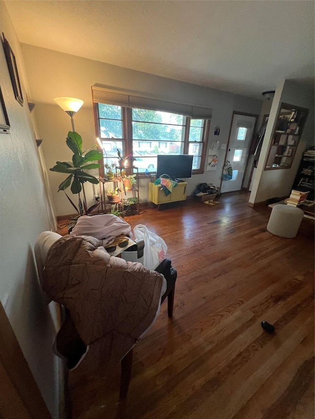 living room featuring dark wood-type flooring