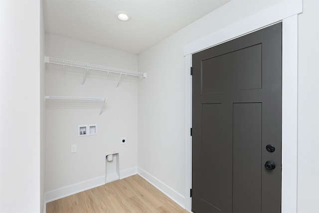 2390 Emma Ave, Des Moines, IA 50321 - washroom with hookup for an electric dryer, washer hookup, light wood-style floors, and recessed lighting
