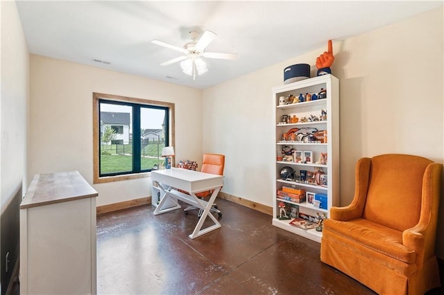 office area featuring ceiling fan