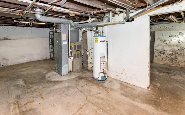 basement with heating unit and gas water heater