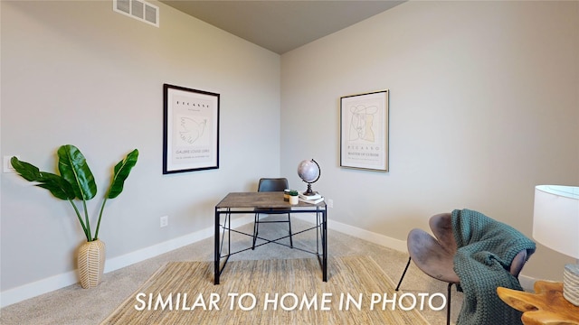 home office with light carpet