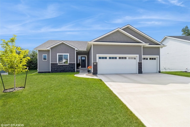 craftsman-style house with a front yard and a garage