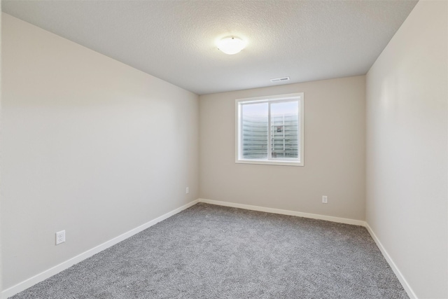 unfurnished room featuring carpet and a textured ceiling