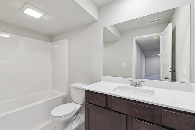 full bathroom featuring vanity, toilet, and bathing tub / shower combination