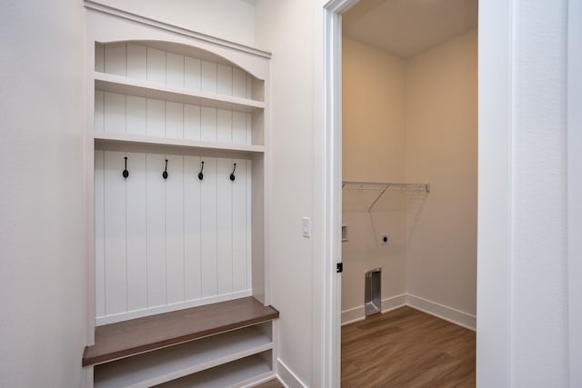 mudroom with wood-type flooring