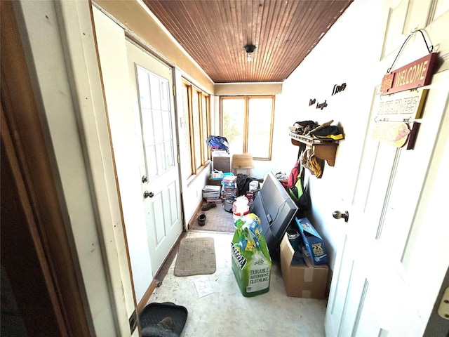 mudroom with wooden ceiling