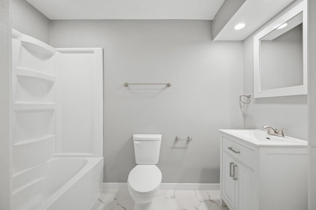 full bathroom with vanity, toilet, and tub / shower combination