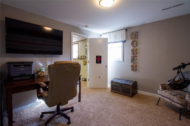 view of carpeted home office