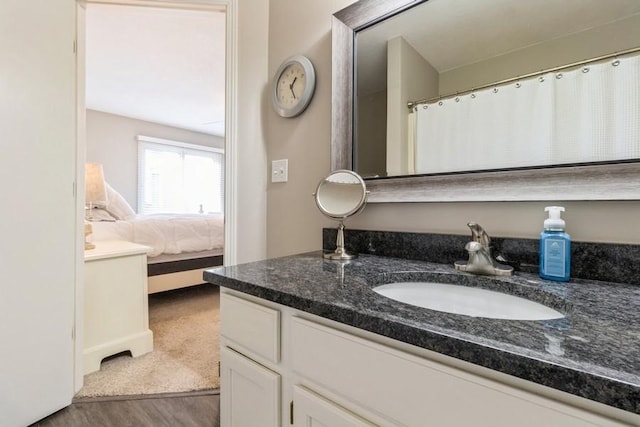 bathroom with hardwood / wood-style flooring and vanity