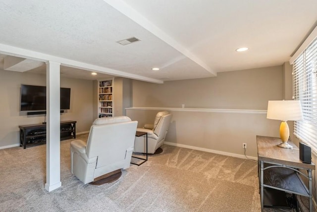 living room with light carpet