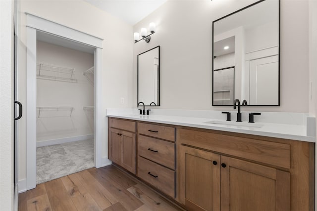 bathroom featuring hardwood / wood-style floors and vanity