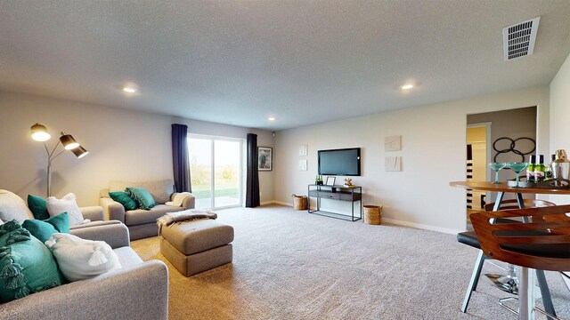 1303 NE 55th St, Ankeny, IA 50021 - living area with carpet flooring, recessed lighting, a textured ceiling, and baseboards