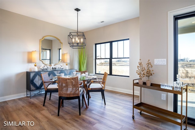 dining room with a chandelier and hardwood / wood-style floors