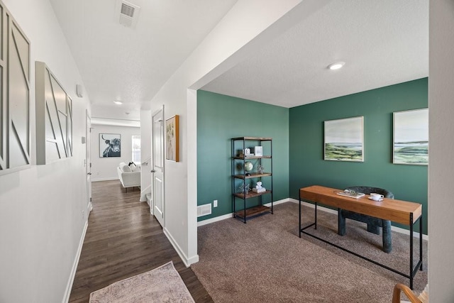 office area with dark wood-type flooring