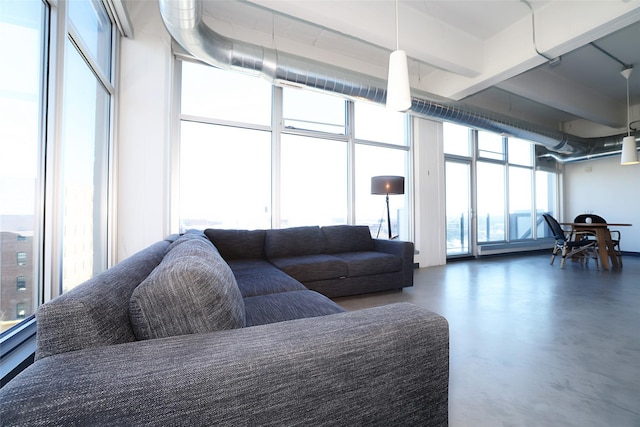 living room with expansive windows