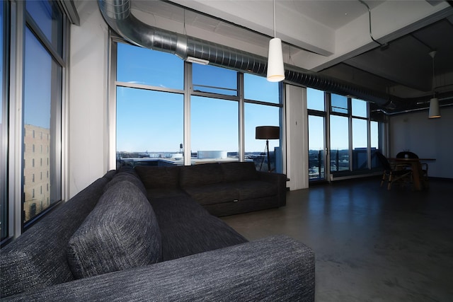 living room with expansive windows