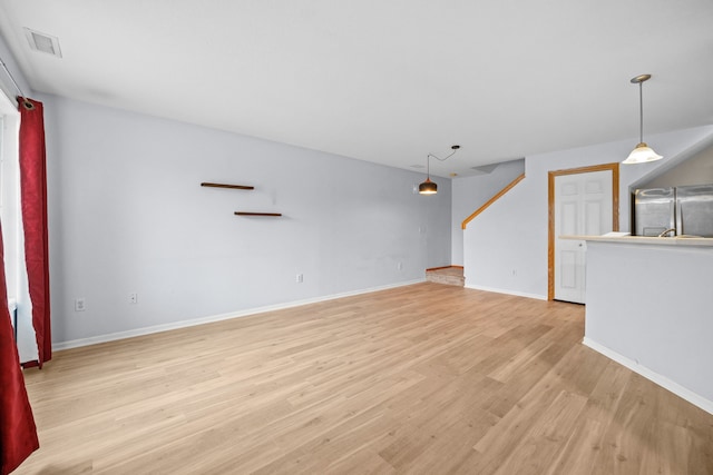 unfurnished living room featuring light wood-type flooring