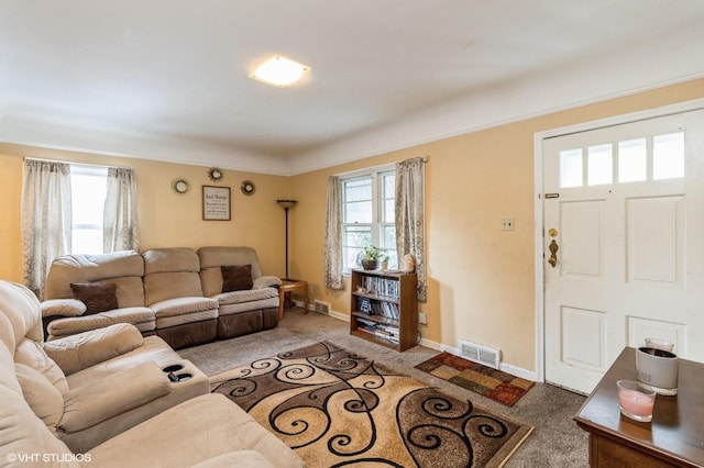 living room with carpet flooring and plenty of natural light