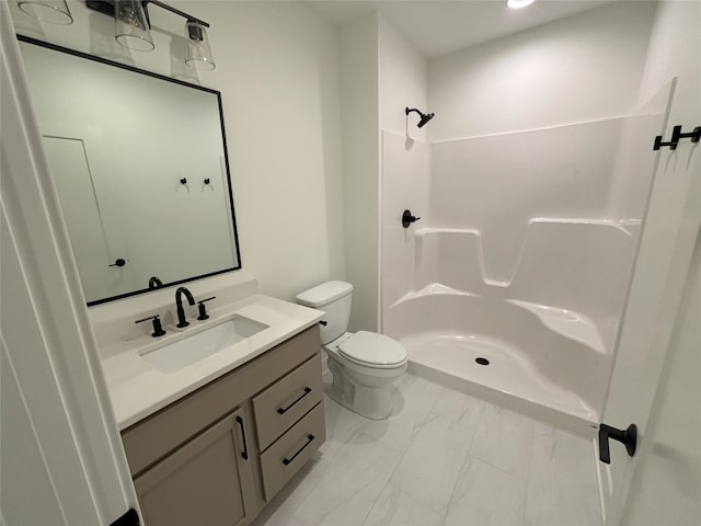 3034 NW Beechwood Dr, Grimes, IA 50111 - bathroom with marble finish flooring, vanity, and a shower