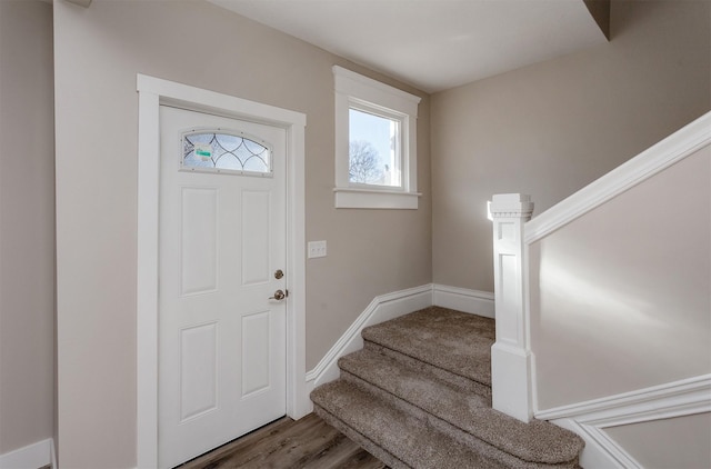 foyer entrance with wood-type flooring