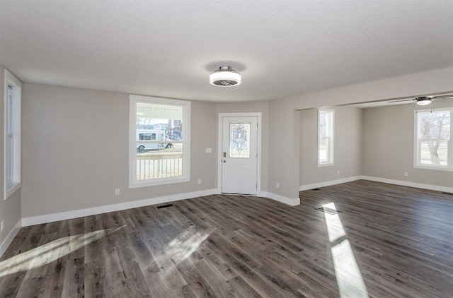 foyer entrance featuring dark wood-type flooring and a textured ceiling