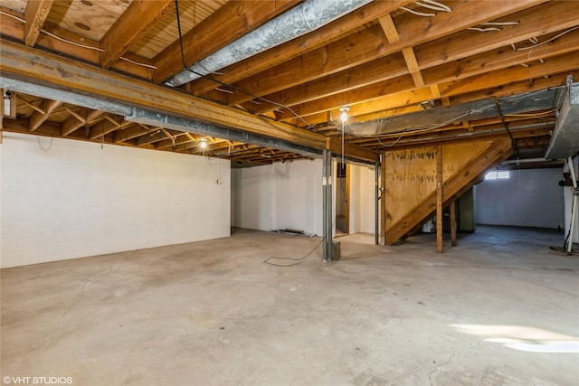 view of unfinished basement