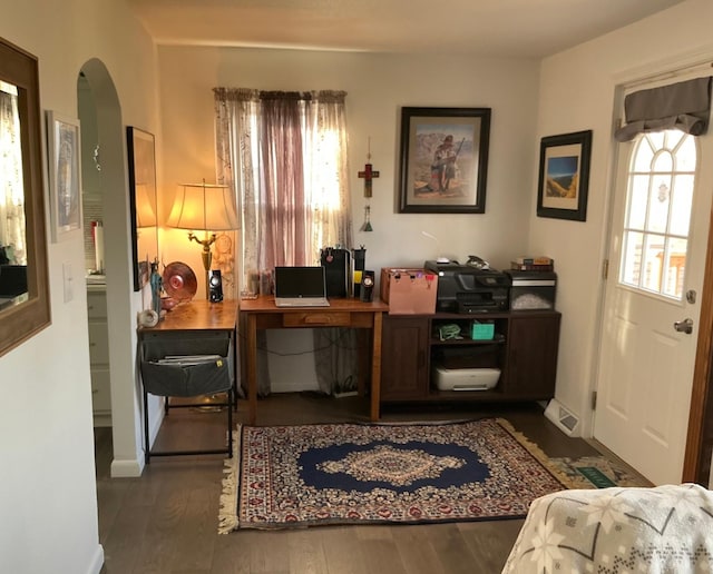 office area with dark hardwood / wood-style floors