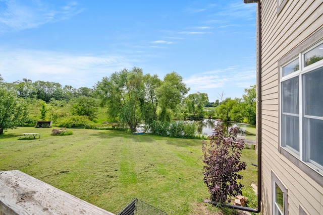 view of yard with a water view