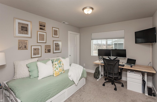 interior space featuring light colored carpet