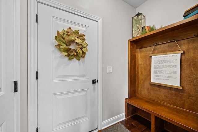 mudroom with dark wood-type flooring