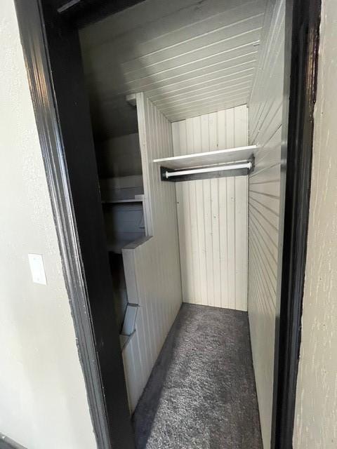 spacious closet featuring dark carpet