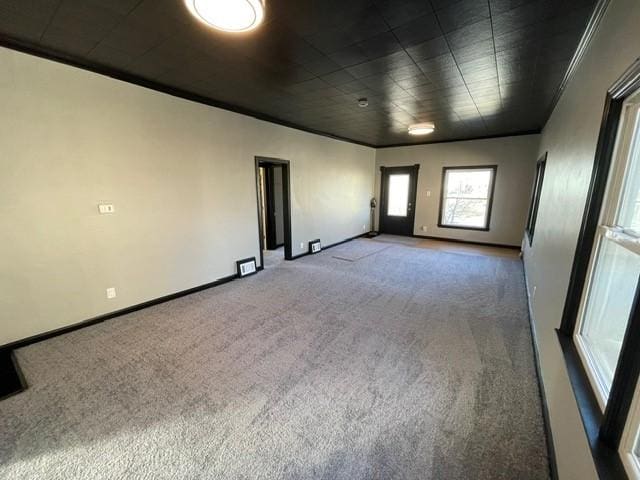 carpeted spare room featuring ornamental molding