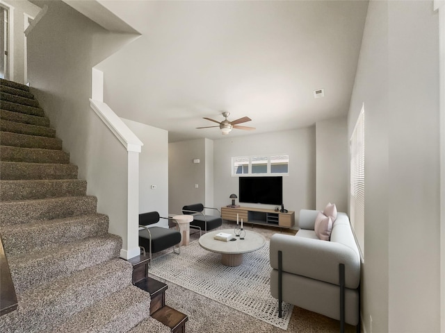 living room with ceiling fan