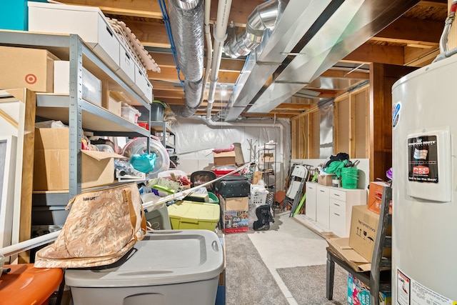 storage area featuring electric water heater