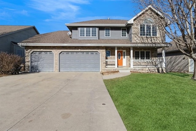 view of front facade featuring a front yard and a porch