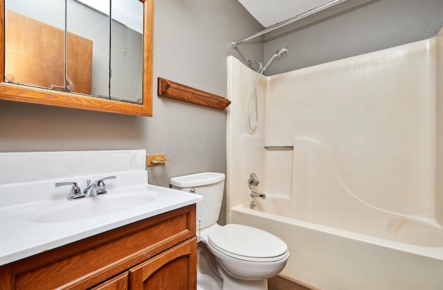 full bathroom with vanity, a textured ceiling, shower / bathtub combination, and toilet