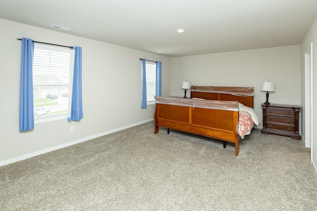 bedroom featuring multiple windows and carpet flooring