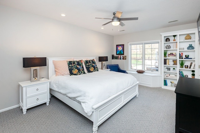 bedroom featuring carpet floors and ceiling fan