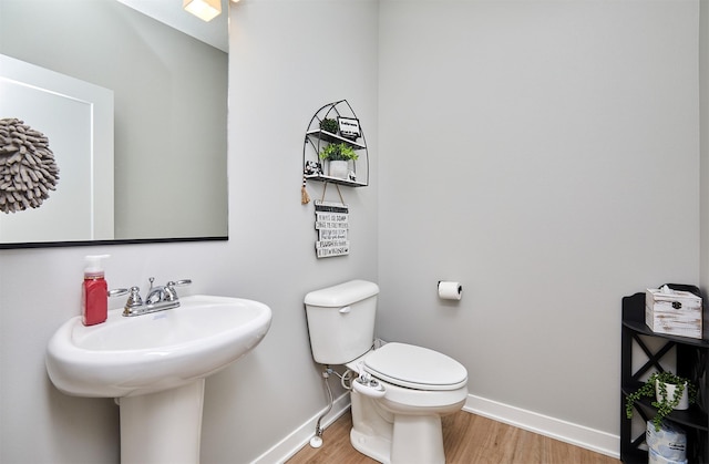 bathroom with wood-type flooring and toilet