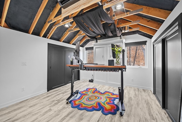 basement with light hardwood / wood-style floors