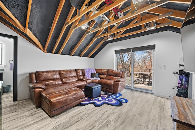 living room with lofted ceiling and hardwood / wood-style floors