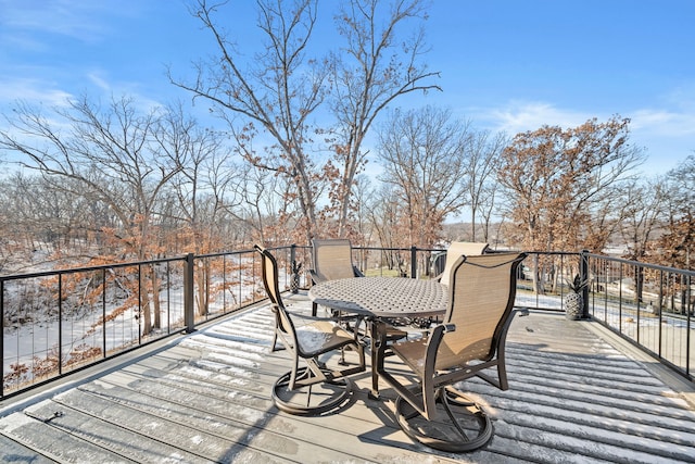 view of snow covered deck