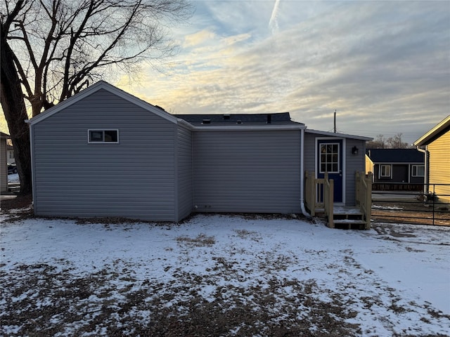 view of snow covered property