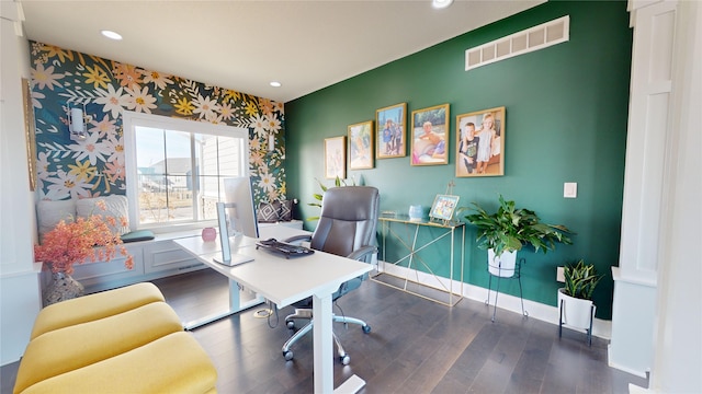 office area featuring dark hardwood / wood-style flooring