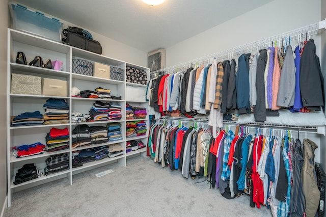 walk in closet with carpet floors