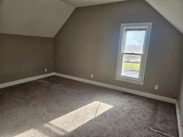 additional living space with carpet flooring and vaulted ceiling